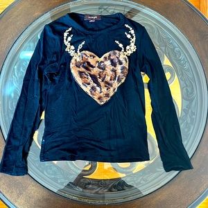 Imoga Girls Embellished & Leopard Faux Fur Long Sleeved Shirt